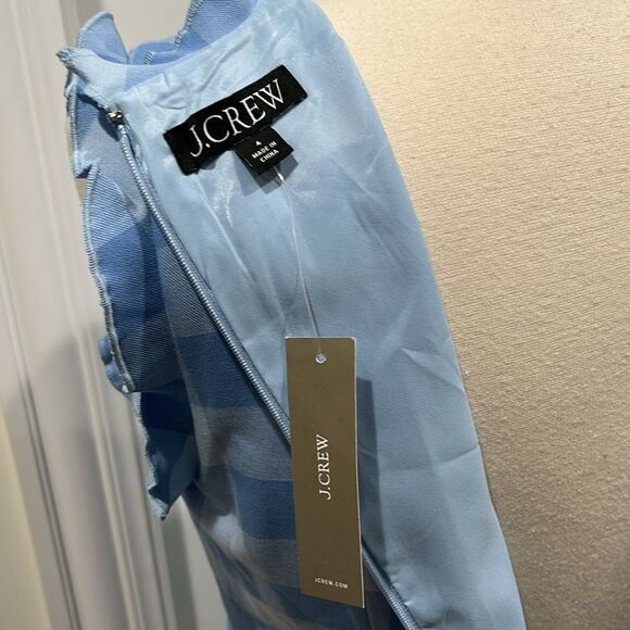 New! J. Crew Ruffle-trim sheath dress in gingham stretch crepe Blue Size 4 NWT - Picture 9 of 16